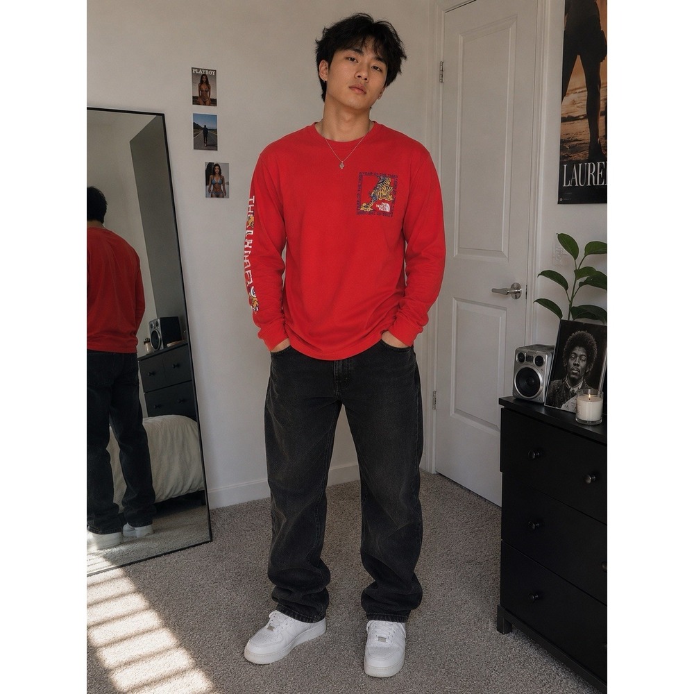 The North Face Year Of the Tiger Red Long Sleeve Men's M Lunar New Year